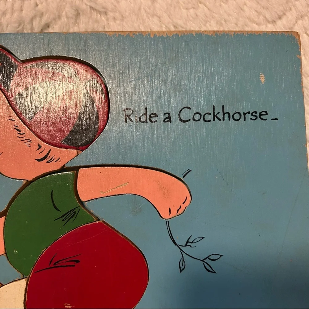 Playskool Vintage Kids Puzzle Set Panda Bear & Boy Ride a Cockhorse Horse Kid